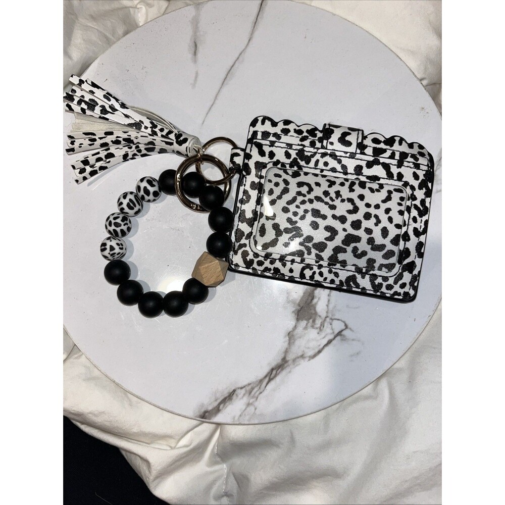 Silicone Beaded Wristlet Keychain Card Holder Wallet ID Badge Tassel